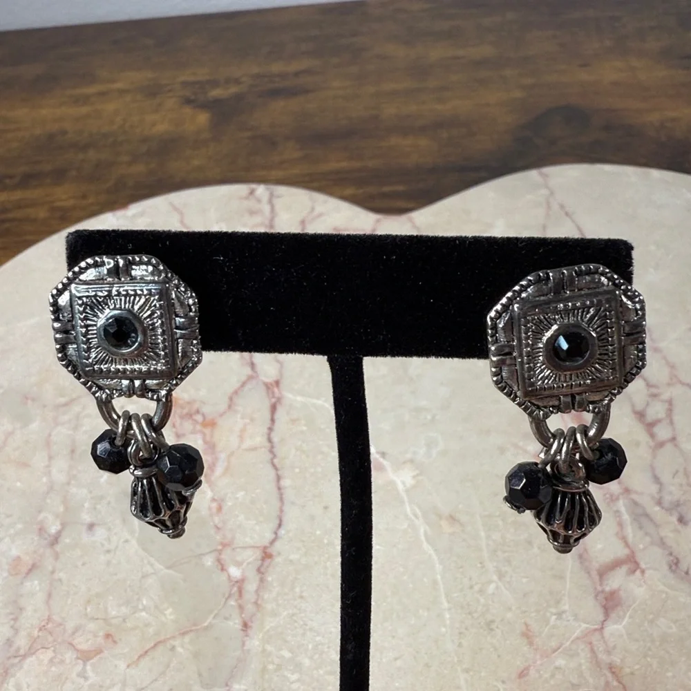 Elegant Black and Silver Dangle Earrings